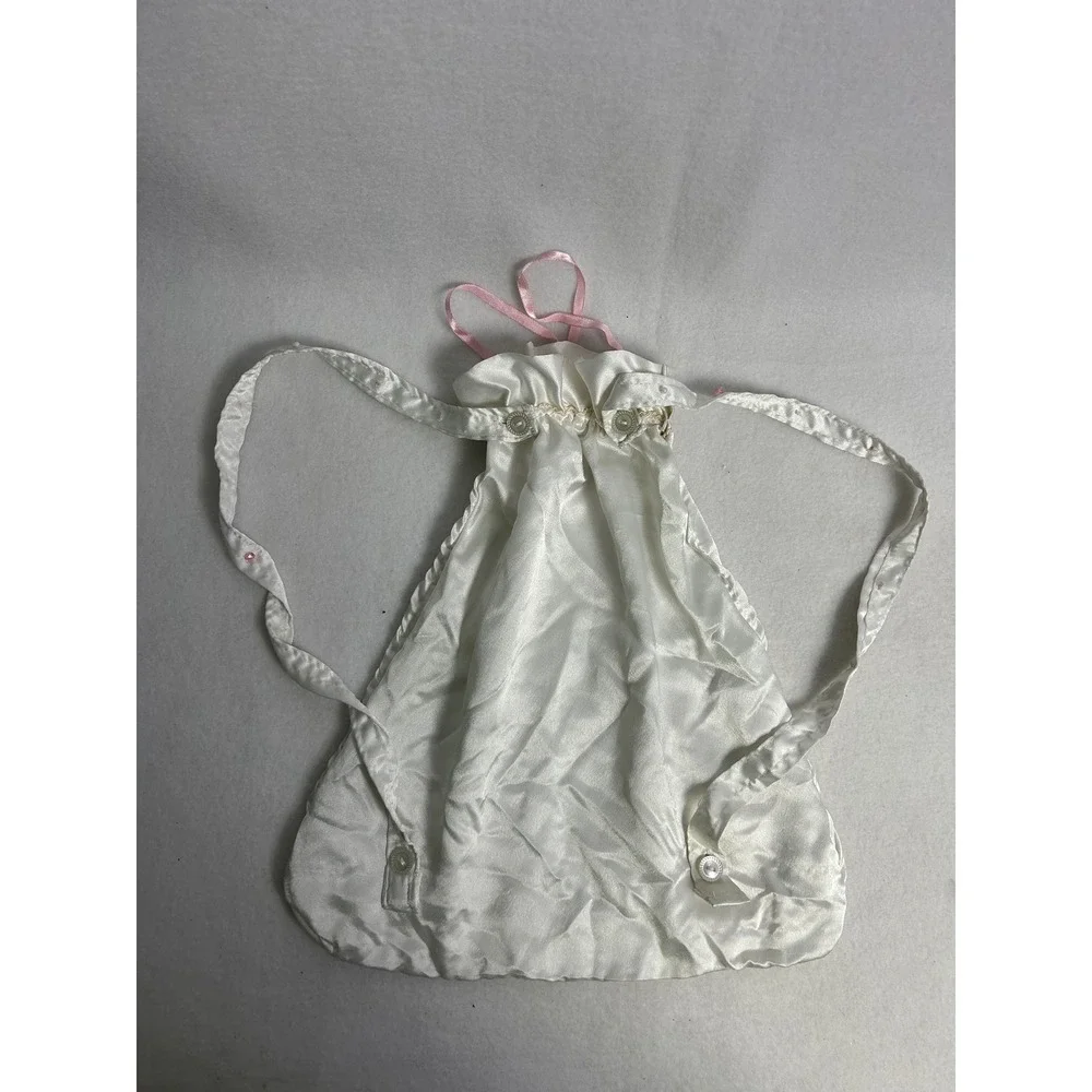 Coquette Balletcore Girls White Satin‎ Pink Ribbon Drawstring Backpack